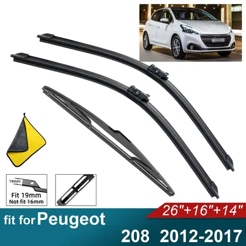 Escobillas de limpiaparabrisas de coche aptas para Peugeot 208, limpiaparabrisas trasero de goma suave, parabrisas delantero de coche