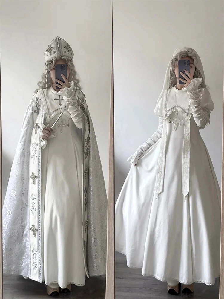 White Nun Style Gothic Lolita Dress Elegant Evening Gown Cla Series OP Christmas Cosplay Costume Female Fashionable Elegant