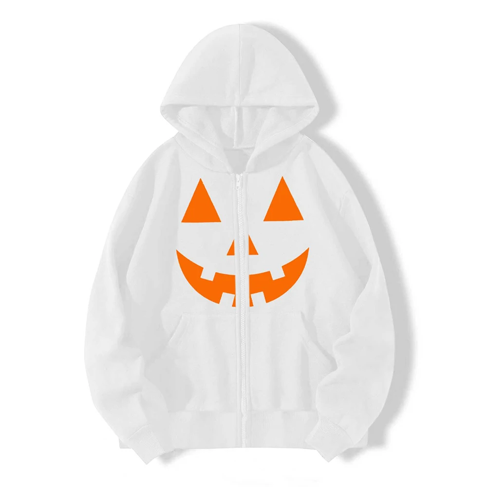 Oversized Y2K Aesthetic Gothic Hoodie Halloween Graphic Pumpkin Print New Long Sleeve Zip Up Sweatshirts Jacket Coat Streetwear