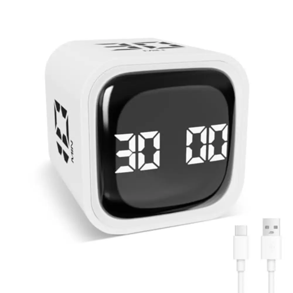 Gravity Sensing Digital Cube Timer 5/10/30/60min Rotation Timing Alarm Clock Custom Countdown 3 Volume Adjustable Pomodoro Timer