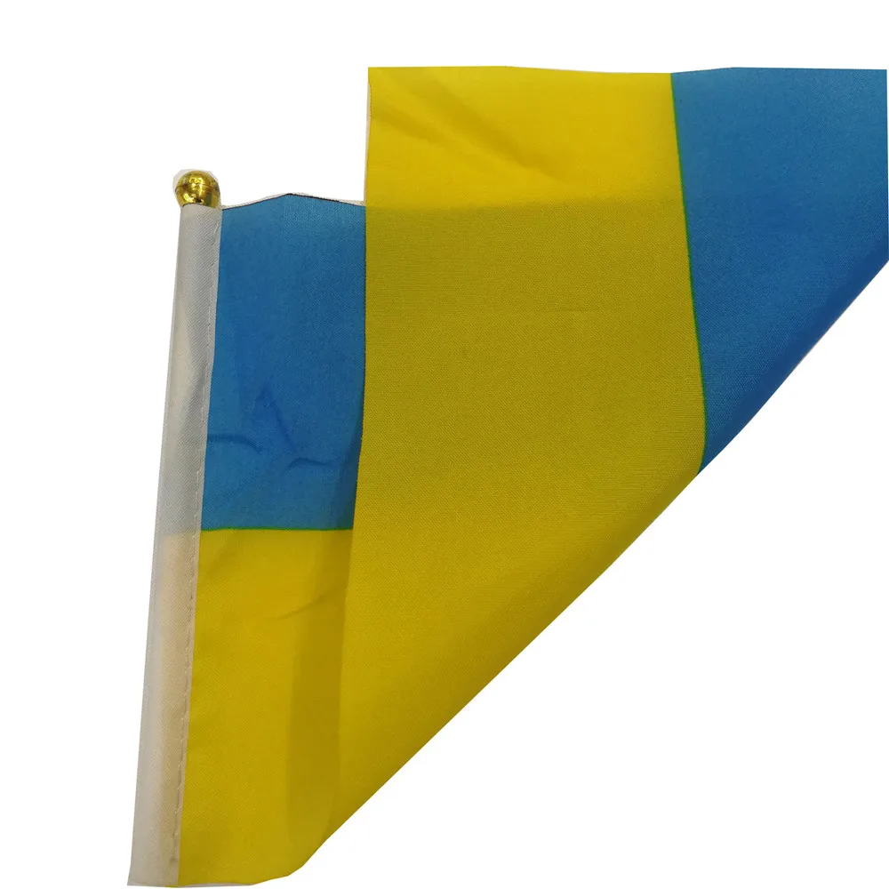 14X21 CM Ukrainian Flag Small Hand Waving For Car With Plastic Pole Double Sided Polyester Printing Ukraine National Flags Peace