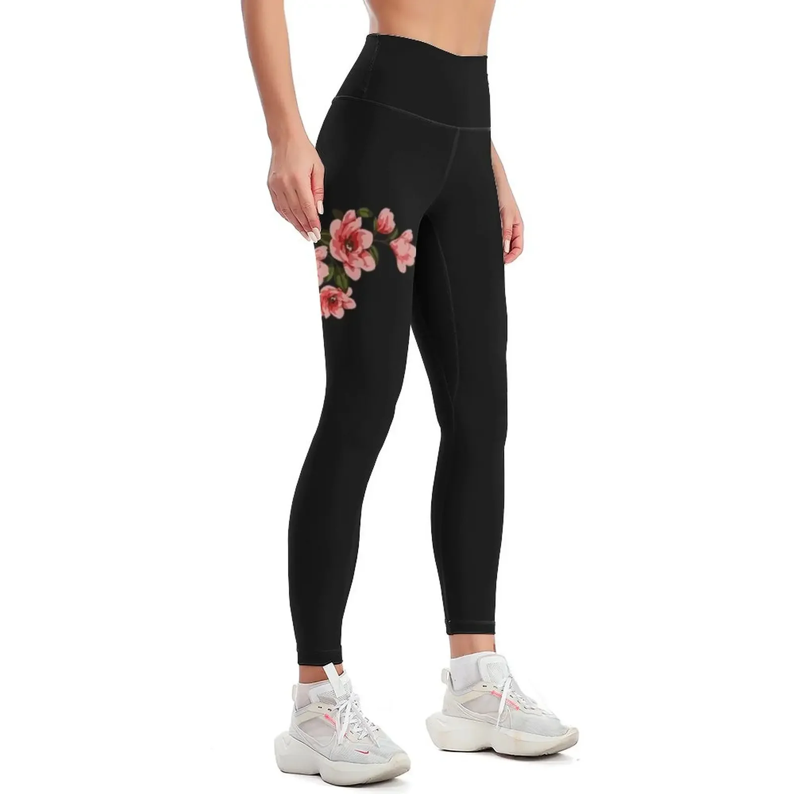 Pink Magnolia branch Leggings gym sportswear woman gym clothing trousers Womens Leggings