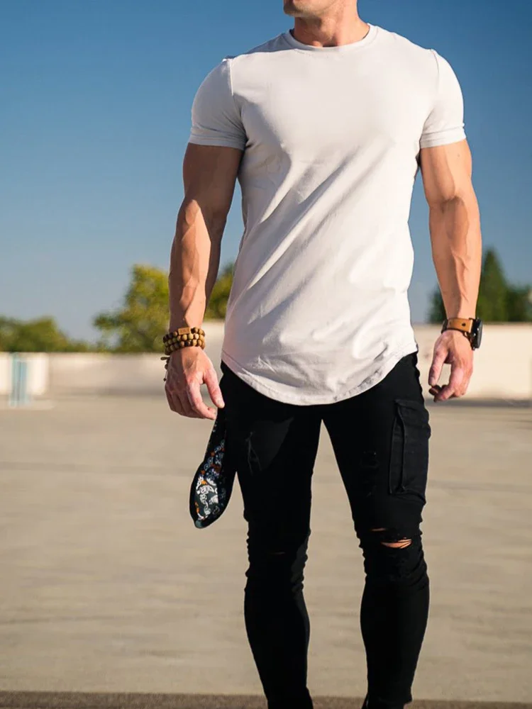 Muskel-Fitness-T-Shirt Sommer Herren Athleisure Workout Kurzarm-T-Shirt Hochwertige Baumwolle Herren T-Shirt Gym Sport Shirt Oberteil – Detail 5