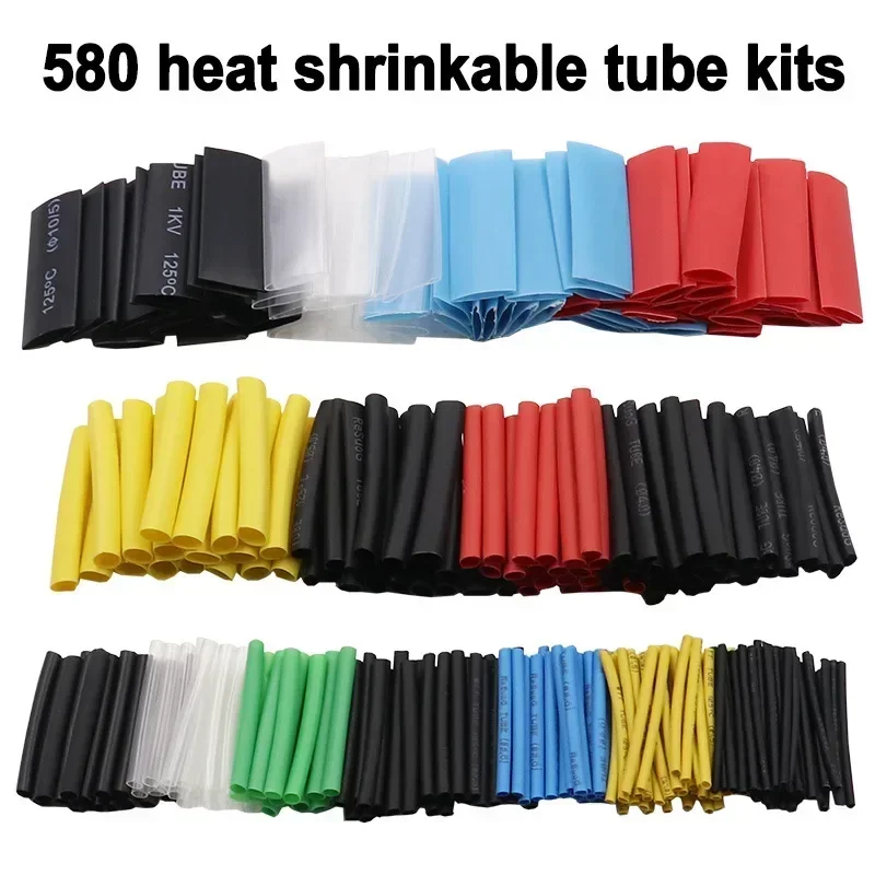 580Pcs Heat Shrink Tubing Insulation Sleeves Car Cable Sleeving 2:1 Assortment Wrap Wire Kit Polyolefin Internal Diameter Tubes