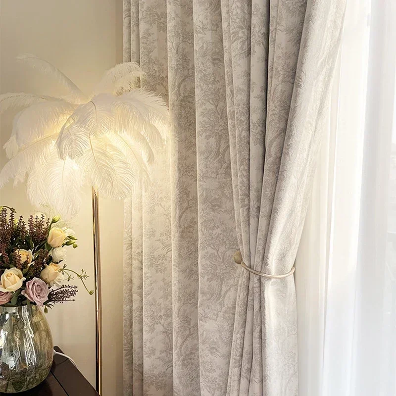 Jacquard Chenille Thickened Blackout Curtains for Living Dining Room Bedroom French Vintage Style Sense High Precision Customize