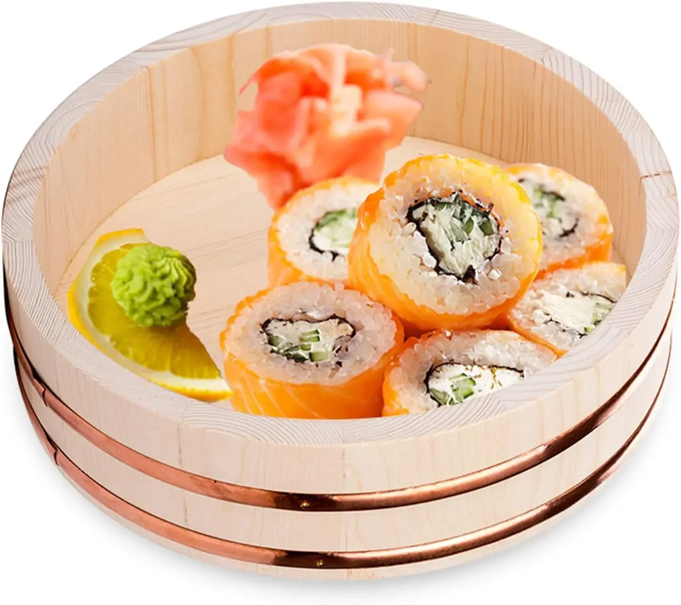 Wooden Sushi Rice Mixing Tub, Sushi Oke Rice Mixing Bowl Hangiri Rice Wooden Barrel Home Kitchen Tool for Sushi Restaurant,42x10