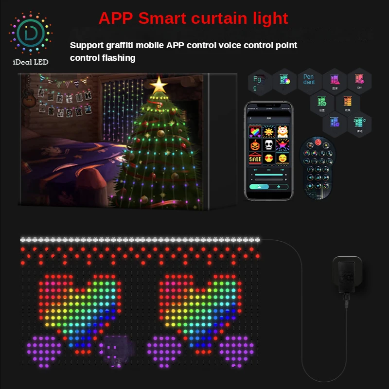 400 leds RGB Smart LED-gordijnlicht APP Afstandsbediening Dot Control Lederen draad DIY Fairy Lamp String voor Nieuwjaar Bruiloft Decor
