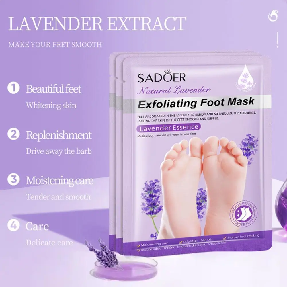 Mascarilla exfoliante con esencia de leche de cabra y lavanda para pies, máscara Exfoliante para reparar talones ásperos y pelar callos de piel seca muerta