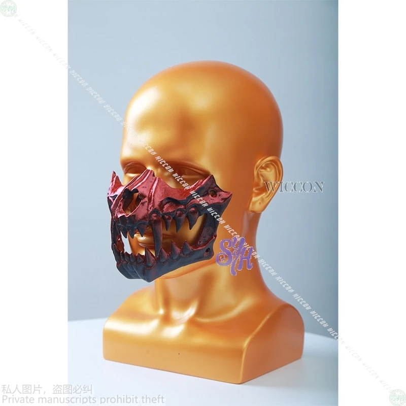 毛皮の着ぐるみコスプレスカルアニメ 3D ポリ乳酸 4 色ハロウィンメッシュマスク二層ホラー牙スカルマスクアクセサリー