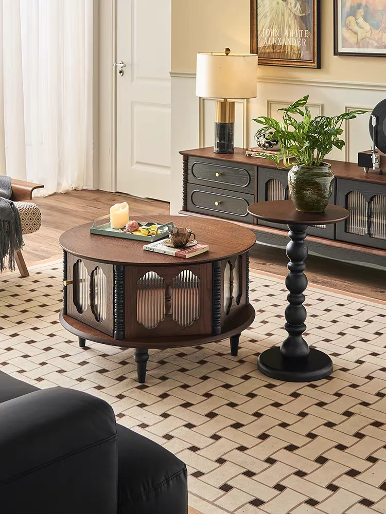 

Medieval French Home Living Room Modern Simple Luxury High-end Combination Solid Wood Round Coffee Table
