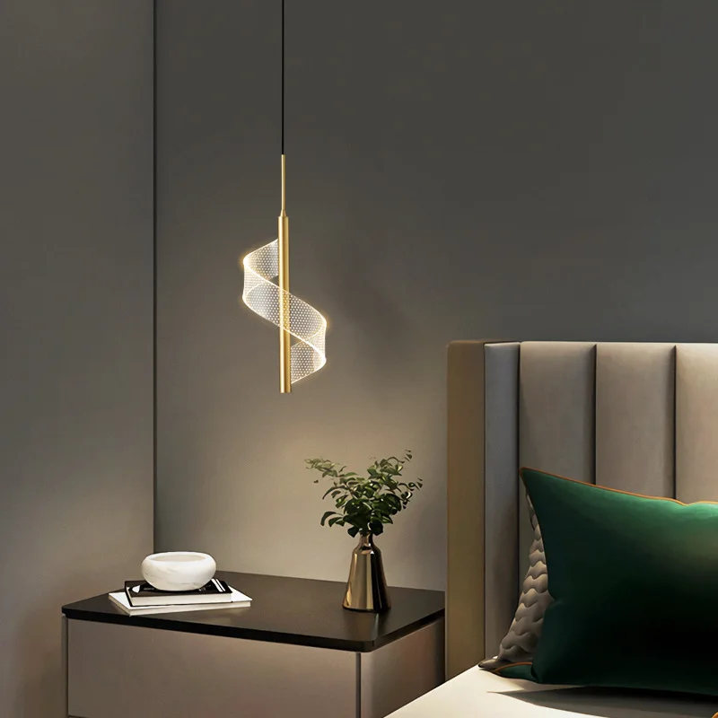 

Artistic Romantic Spiral Full Copper Bedroom Bedhead Study Pendant Creative Luxury Living Room Background Wall LED Pendant