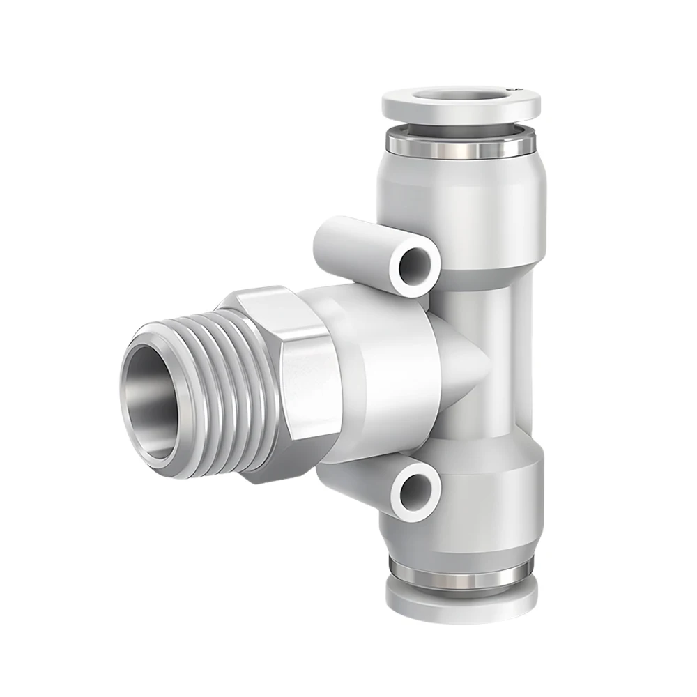 PB White Pneumatic Quick Connector PU Hose Trachea 10mm External Thread BSPT 1/4 1/2 1/8 3/8 Brass T-shaped Tee Connector PB8-02