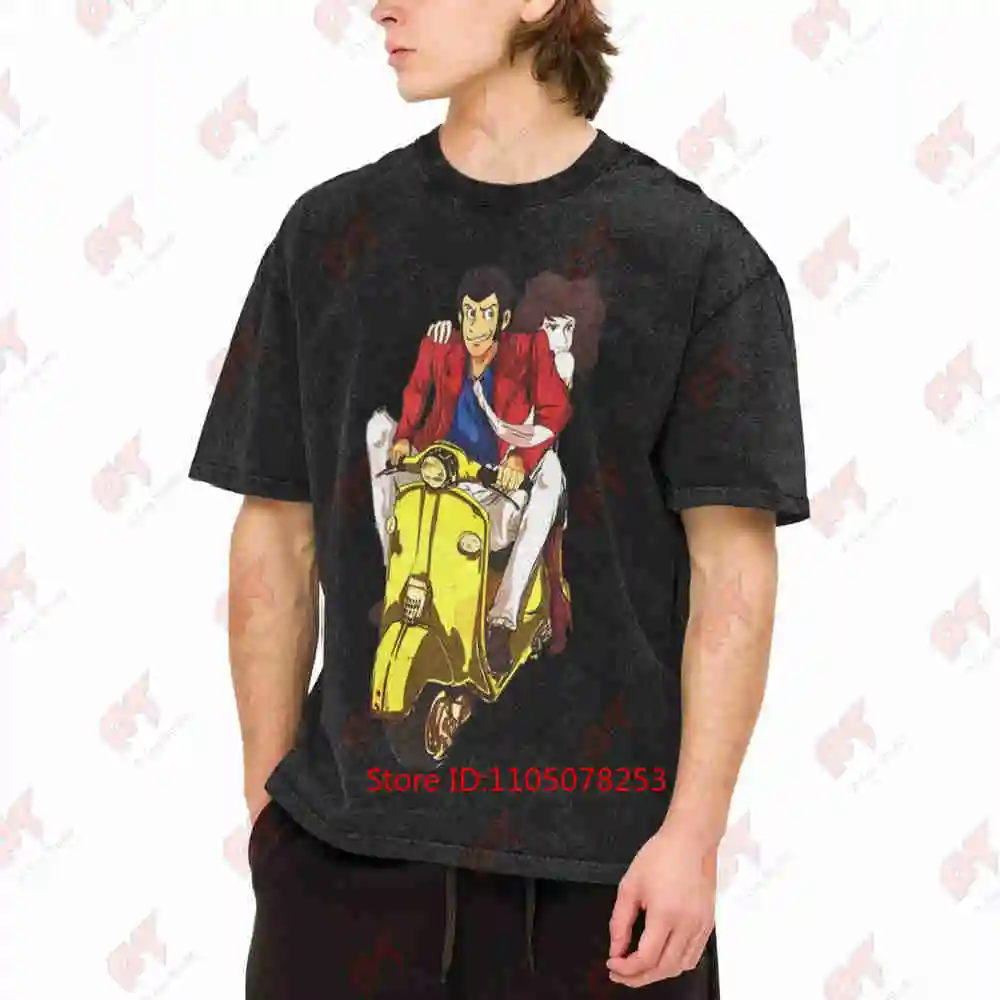 Lupine III Margot Anime Manga Japanese Text Vintage Washed Tee Pure Cotton T-Shirt