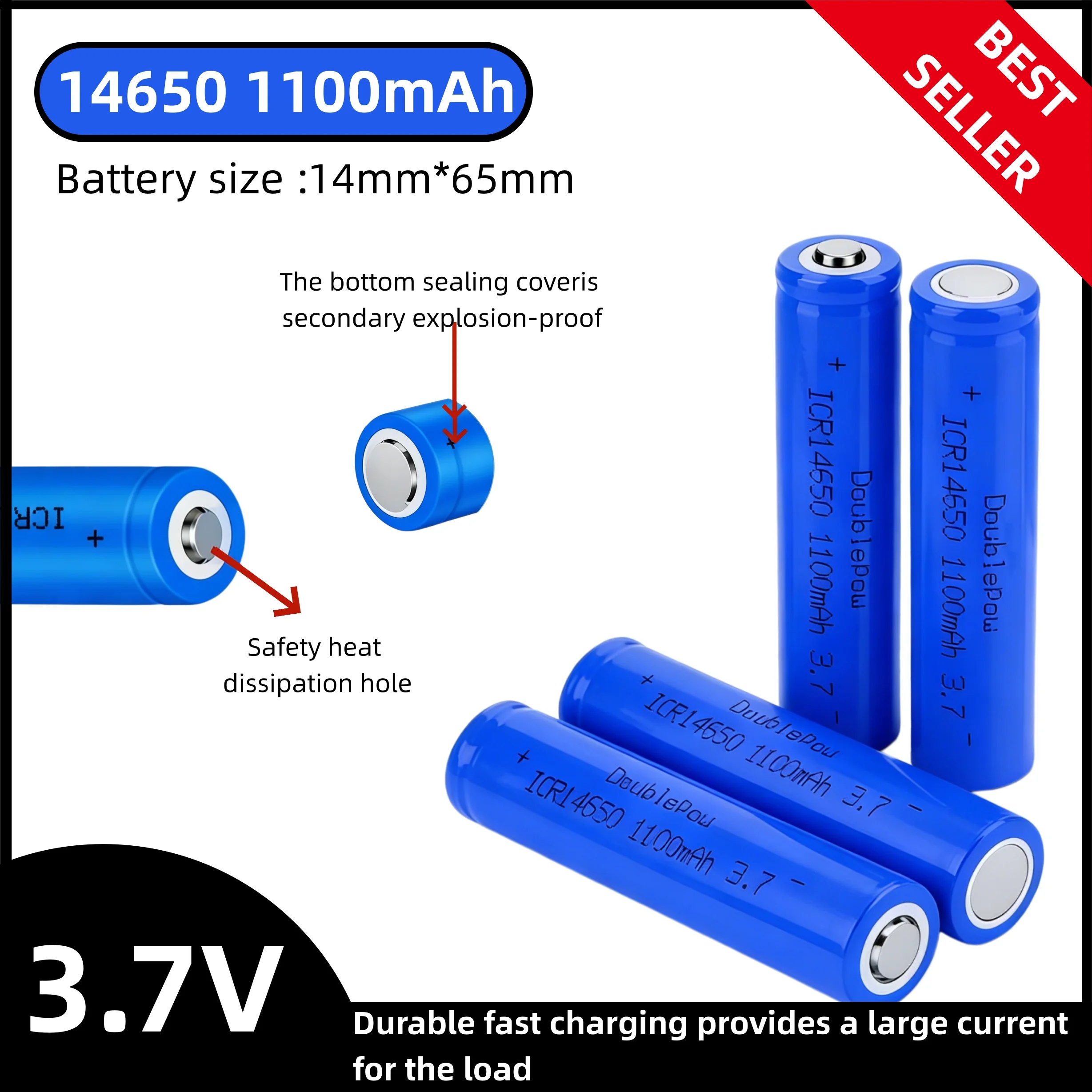 

14650 3.7V 1100mAh Rechargeable Lithium Battery, Compatible Icr14650, for Electric Toothbrush, Flashlight, Microphone