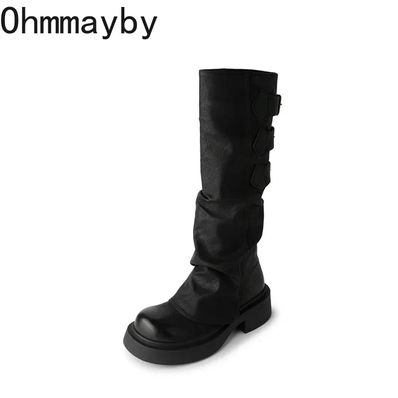 Platform Thick Heel Women Western Cowboy Boots Fashion Slip On Knight Long Booties Autumn Winter Female Shoes