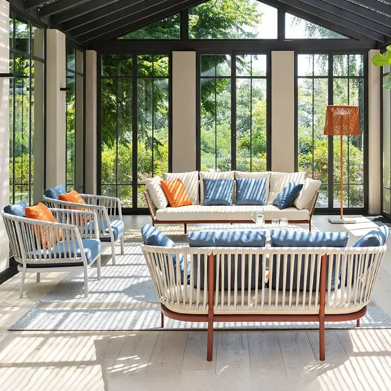 Outdoor Waterproof Sunscreen Rattan Sofa Set Nordic Leisure Patio Furniture for Courtyard Balcony Bed and Breakfast Open Air