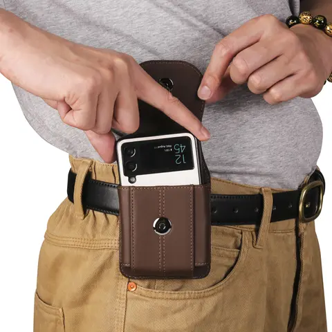 Étui à Clip de ceinture en cuir de vache pour Samsung Galaxy Z Flip7 Flip6 Flip5 7 6 5 4 3 5G, Oppo Find N3 N2 Flip hommes taille sac étui pochette