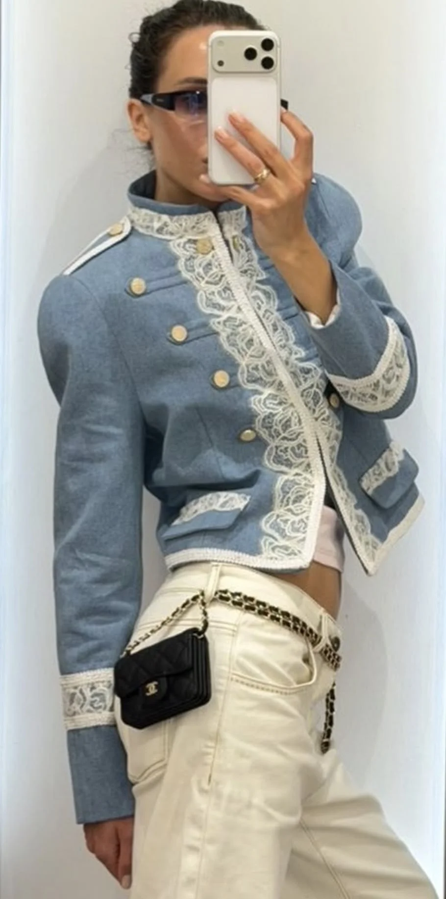 Women's top French fashion casual small fragrance lace splicing knot buckle blazer