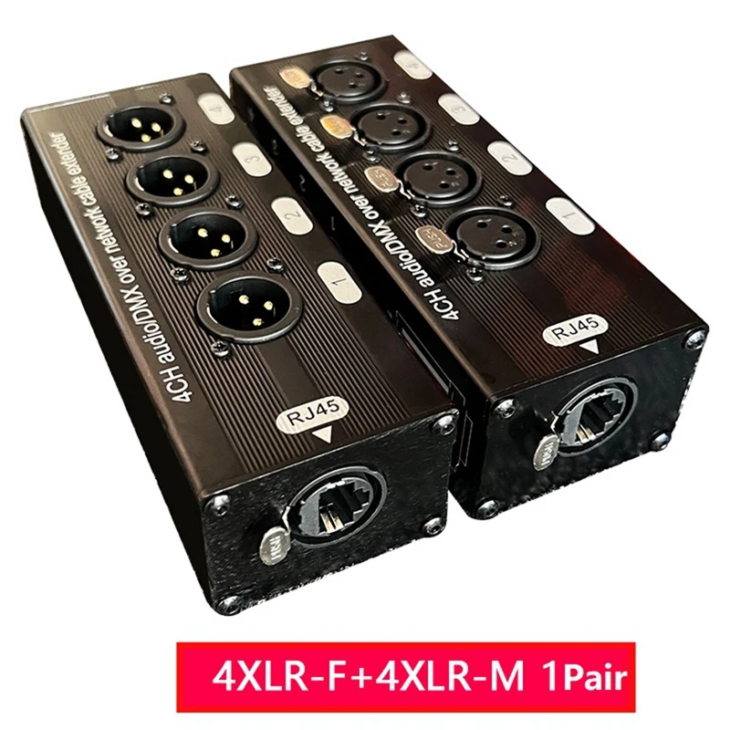 Áudio XLR e DMX over Network Cable Extender, Extensor de sinal de rede, 4 canais, 3 pinos, 1 macho + 1 fêmea, DMX512, 1 par