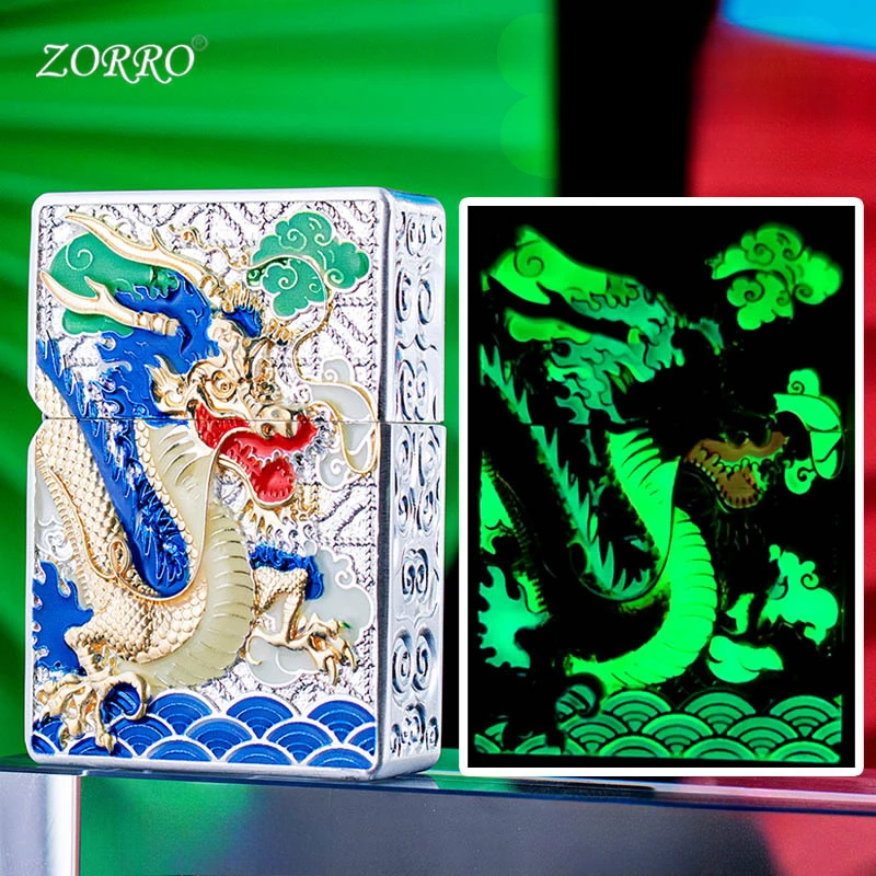 

ZORRO двусторонняя светящаяся в темноте броня керосиновая зажигалка с драконом креативная зажигалка с тиснением песочного колеса мужские подарки оптом