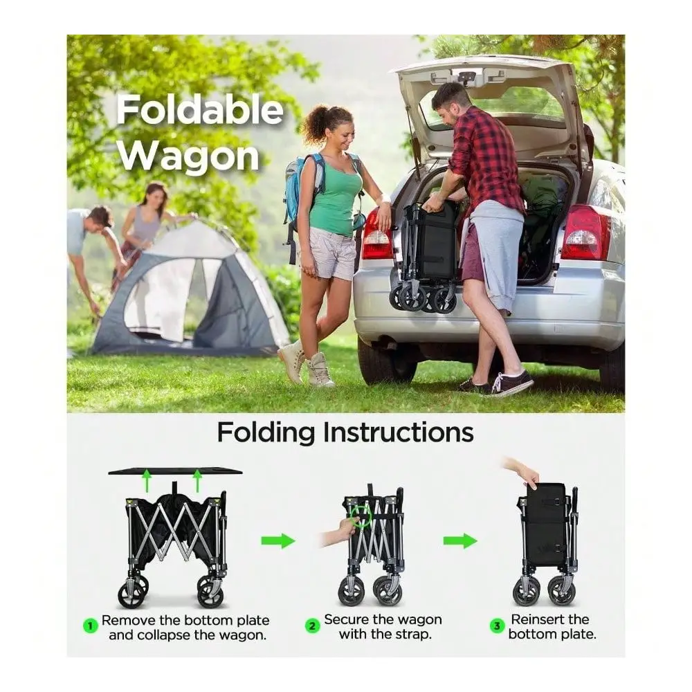 

Folding Wagon Cart With Large Wheels 150L Capacity Heavy Duty Foldable Utility Wagon Groceries, Camping, Beach, Sports Garden U