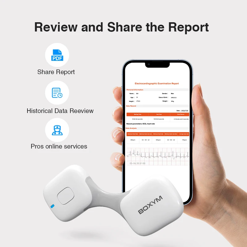 BOXYM Mobile 24H Heart Monitor Android Slim EKG Machine Portable Ecg Device Recorder Wearable Wireless Personal EKG Monitor