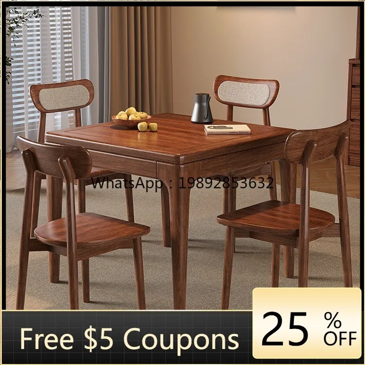 

LYY Black Walnut Solid Wood Square Square Dining Table Home Small and Card Leisure Mahjong Table Square Dining