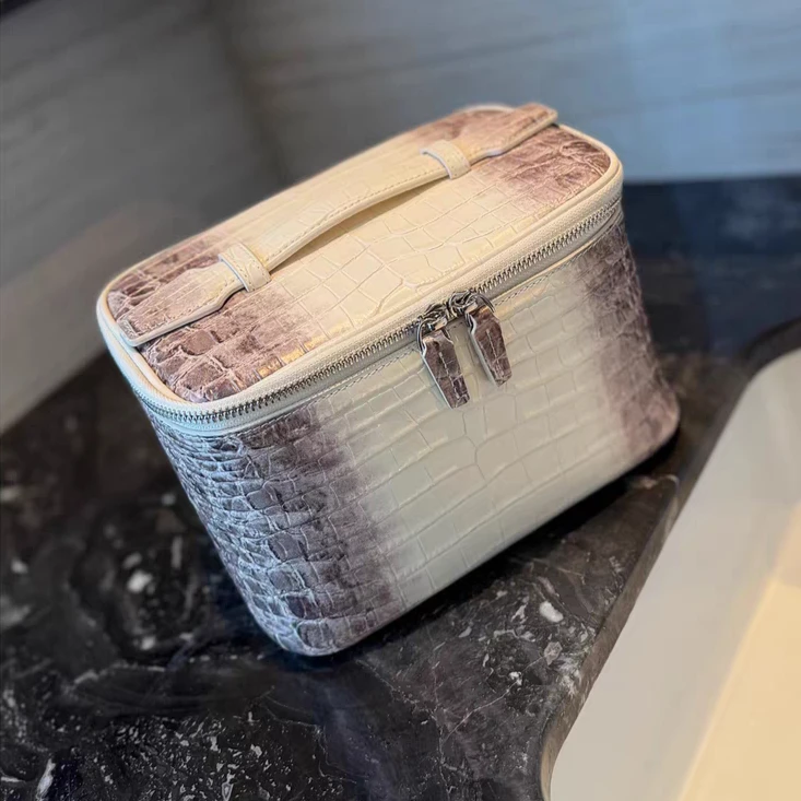 Genuine Leather Stone Pattern Handbag  Women Travel Toiletry Organizer High Quality Genuine Leather Makeup Pouch Luxury Bag