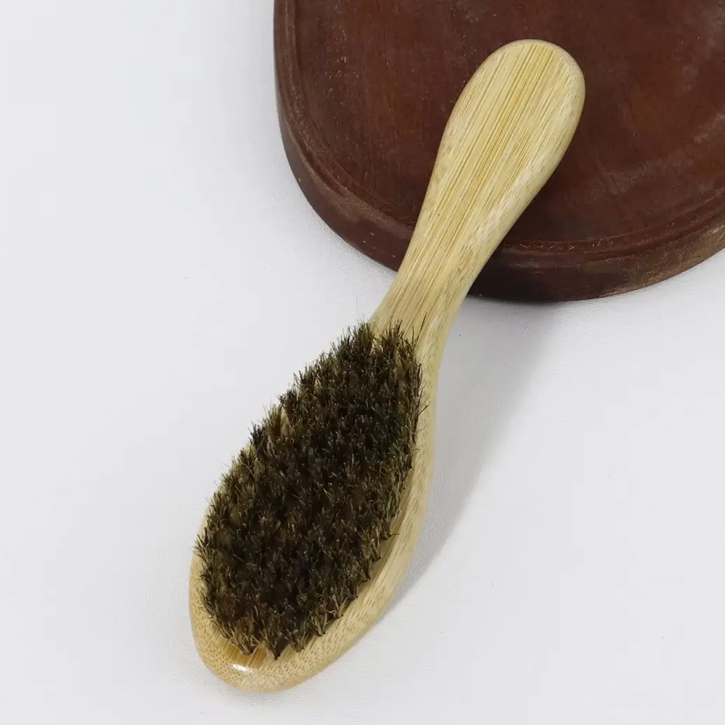 قطعة واحدة من فرشاة تشذيب اللحية البيضاوية المصنوعة من الخيزران والخشب، فرشاة تنظيف اللحية والشعر بشعيرات، خاصة للشعر المستعار الحقيقي