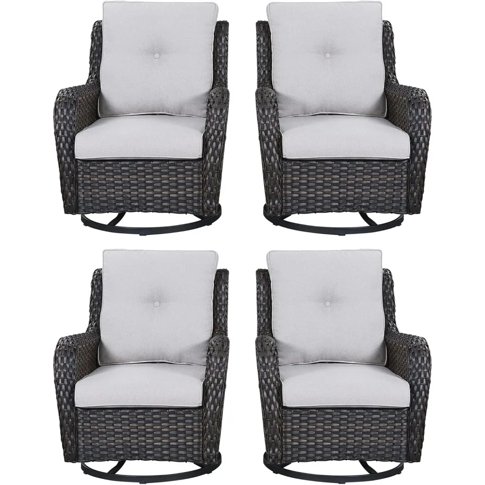 Wicker Rocking Chair Swivel Chairs - 4 Piece Rocker Patio Chairs Set Rattan Rocking Chair for Outdoor Porch Deck Garden Backyard