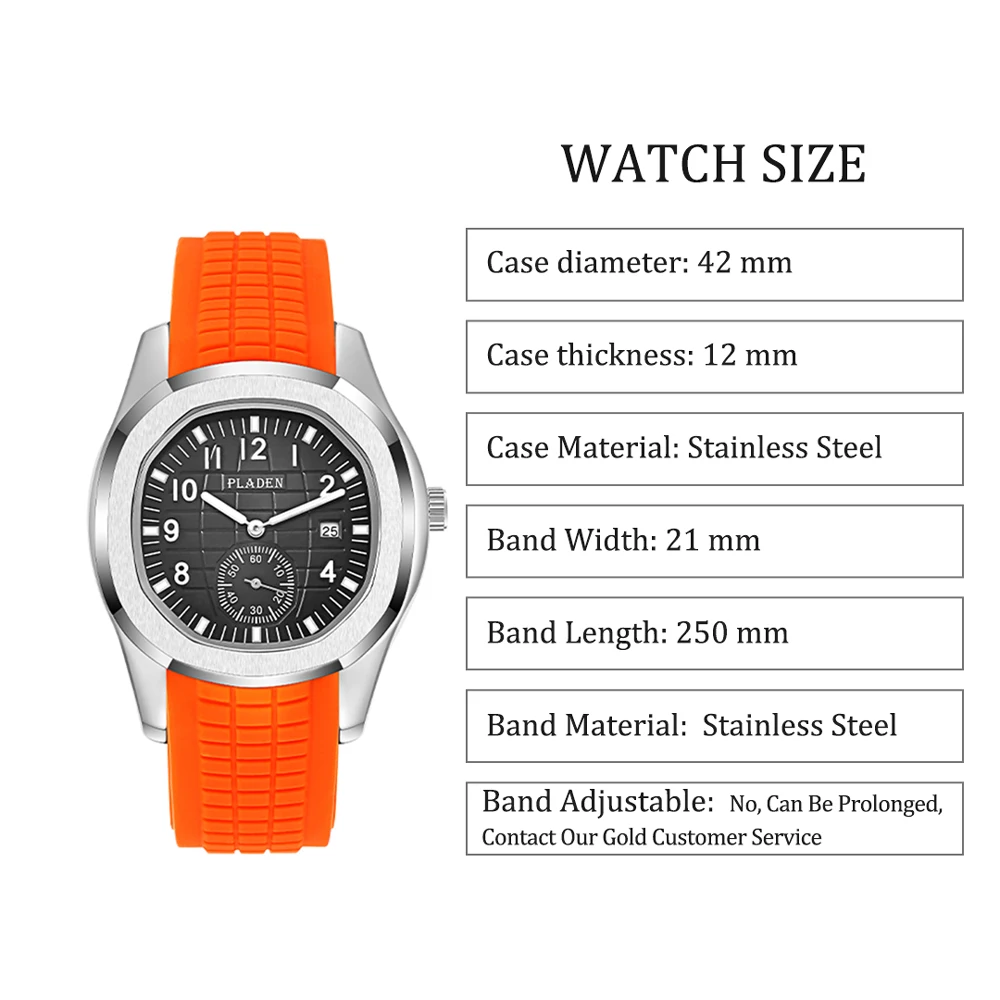 Fashion Watch Men Classic Orange Grenade Dial Minimalist Wristwatch Sport Silicone Strap Dive Auto Date Men\'s Watches Hot Sale