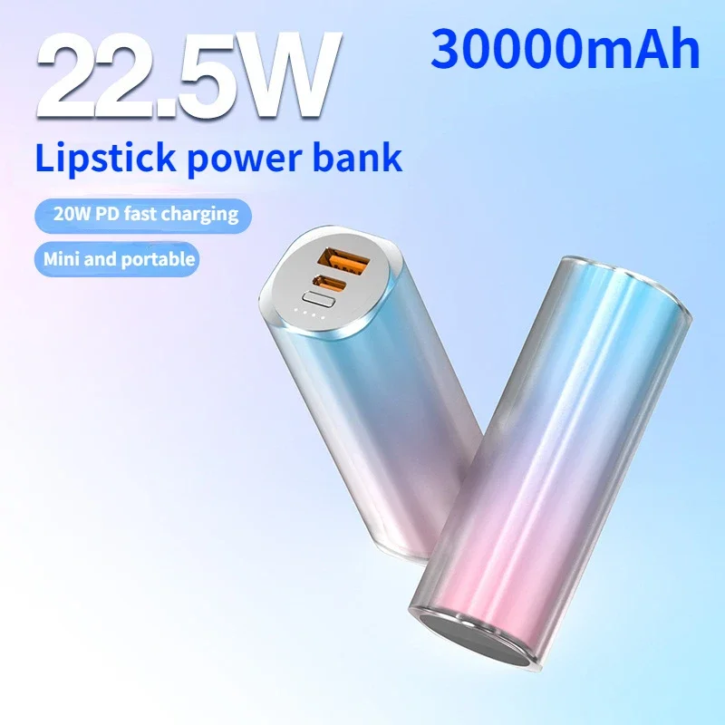 

New Mini Lipstick Power Bank 30000 MAh Large Capacity 22.5W Fast Charge External Battery Charger for iPhone Xiaomi Samsung