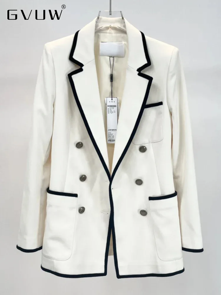 GVUW Color Block Blazer Coat donna doppio petto manica intera tasche impiombate nuova primavera 2024 abbigliamento formale femminile 17 g4858