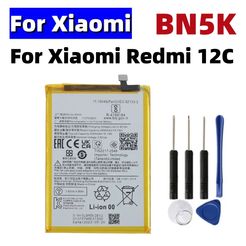 

BN5K High Replacement 5000mAh Battery BN5K For Xiaomi Redmi 12C Phone Batteries + Free Tools