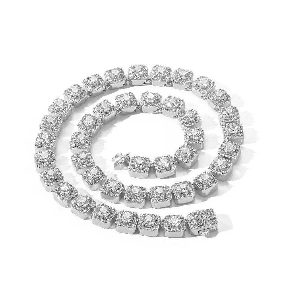 Icy ornament for street fashion, unisex 10mm Icy Necklace crafted in PT950 Platinum set with sparkling artificial diamonds
