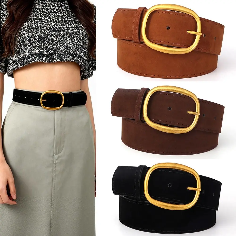 Trendy Pin Buckle Suede Leather Belt Luxury Design Versatile Women Waist Belt Wide Waistband Coat Skirt Decoration