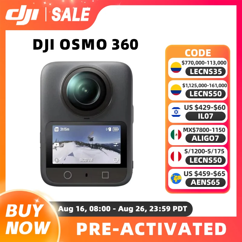 DJI Osmo 360 Camera 1-Inch 360° Imaging Native 8K 360° Video 4K/120fps & 170° Boost Video 120MP 360° Photo in Stock