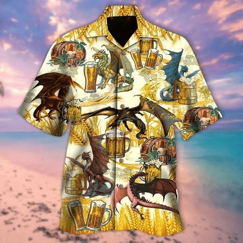 Camisa estampada dragão havaiano masculina, impressão 3D, roupa de rua legal, blusa de manga curta, moda praia, camisa casual plus size, verão