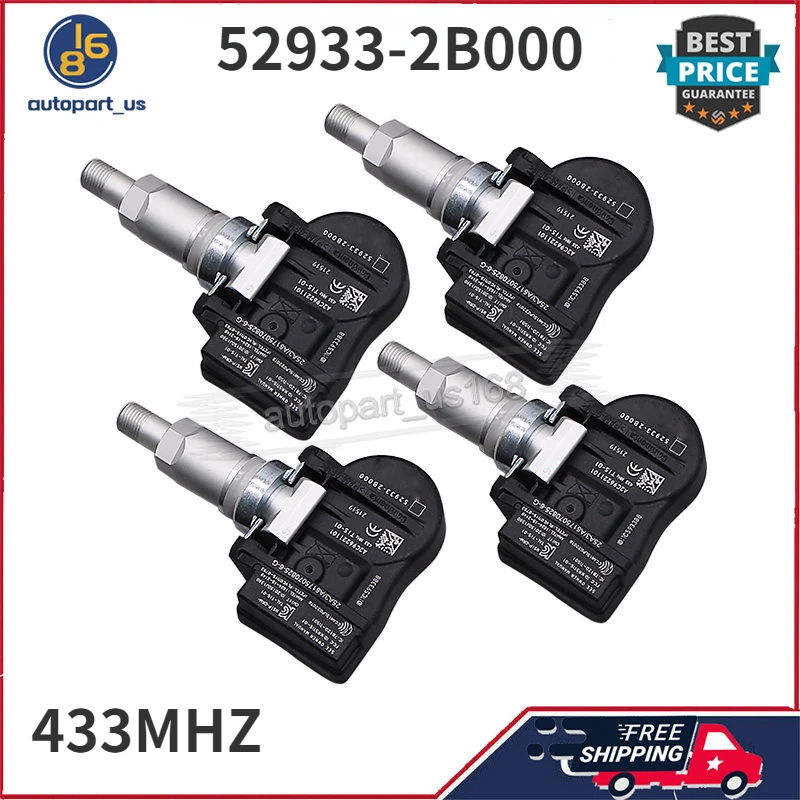 

4PCS TPMS Tire Pressure Monitoring System Sensor 52933-2B000 529332B000 52933 2B000 433 MHz For 2006-2012 Hyundai Santa Fe