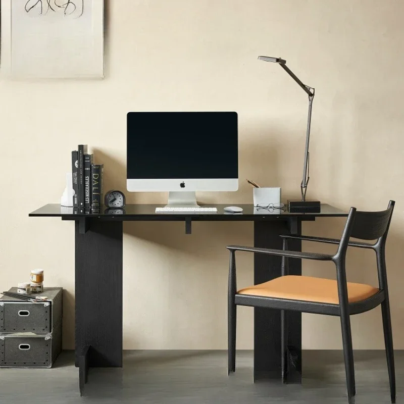 

Desk Solid wood black tempered glass desk Household Italian minimalist computer desk Z