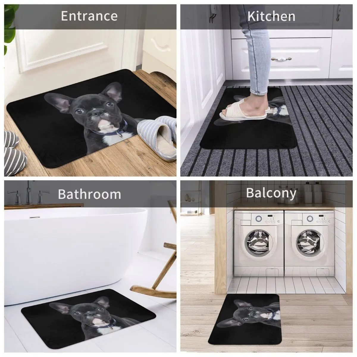 French Bulldog Puppy Dog Bathroom Non-Slip Carpet Black Cute Bedroom Mat Welcome Doormat Floor Decoration Rug