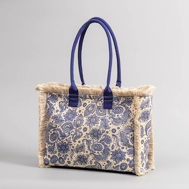 Bolso de hombro Retro bohemio para mujer, bolsa de lona de gran capacidad con cremallera, primavera y verano, 2024