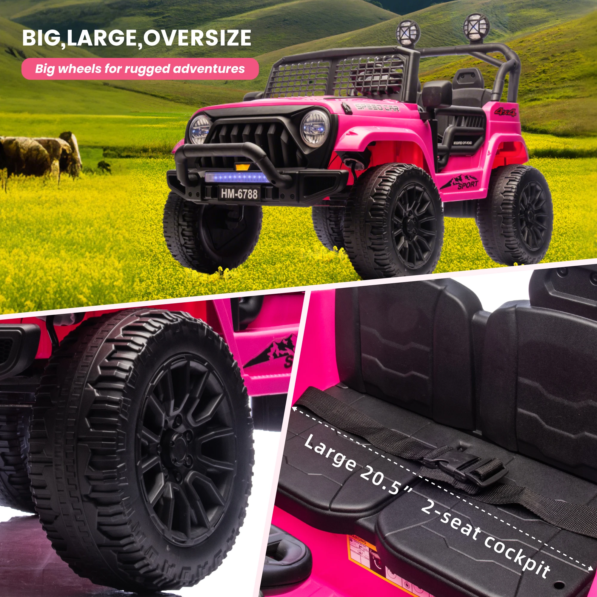 24V tweezits elektrische auto voor kinderen, rit op auto met afstandsbediening, met 3 snelheden instelbaar, LED-koplamp, Bluetooth, muziek