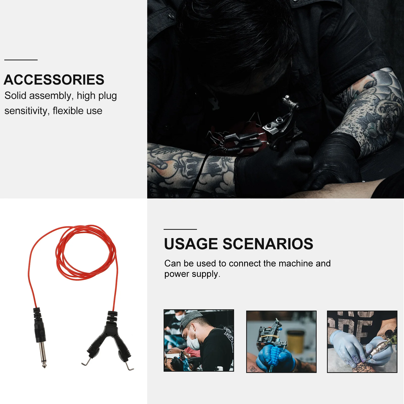 

Coil Machine Hook Line High Sensitivity Gold Plated Plug Flexible Use Tattoos Cable Accessories Power Supply Silica Gel Clip