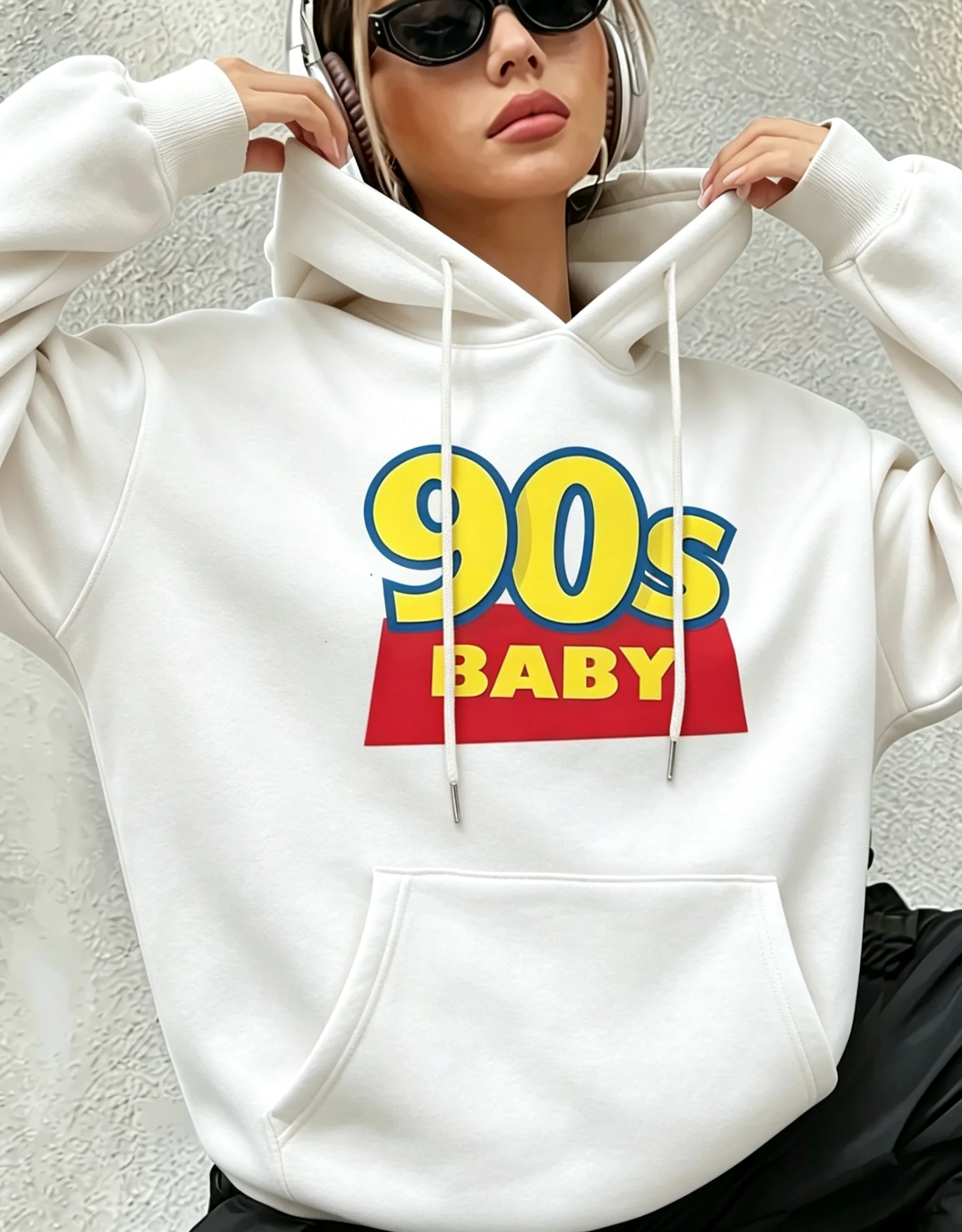 Hotsale Women Loose Hooded Sweatshirt 90s Baby Retro Letter Front Graphic Print Soft Warm Nostalgic Daily Street Casual Hoodie