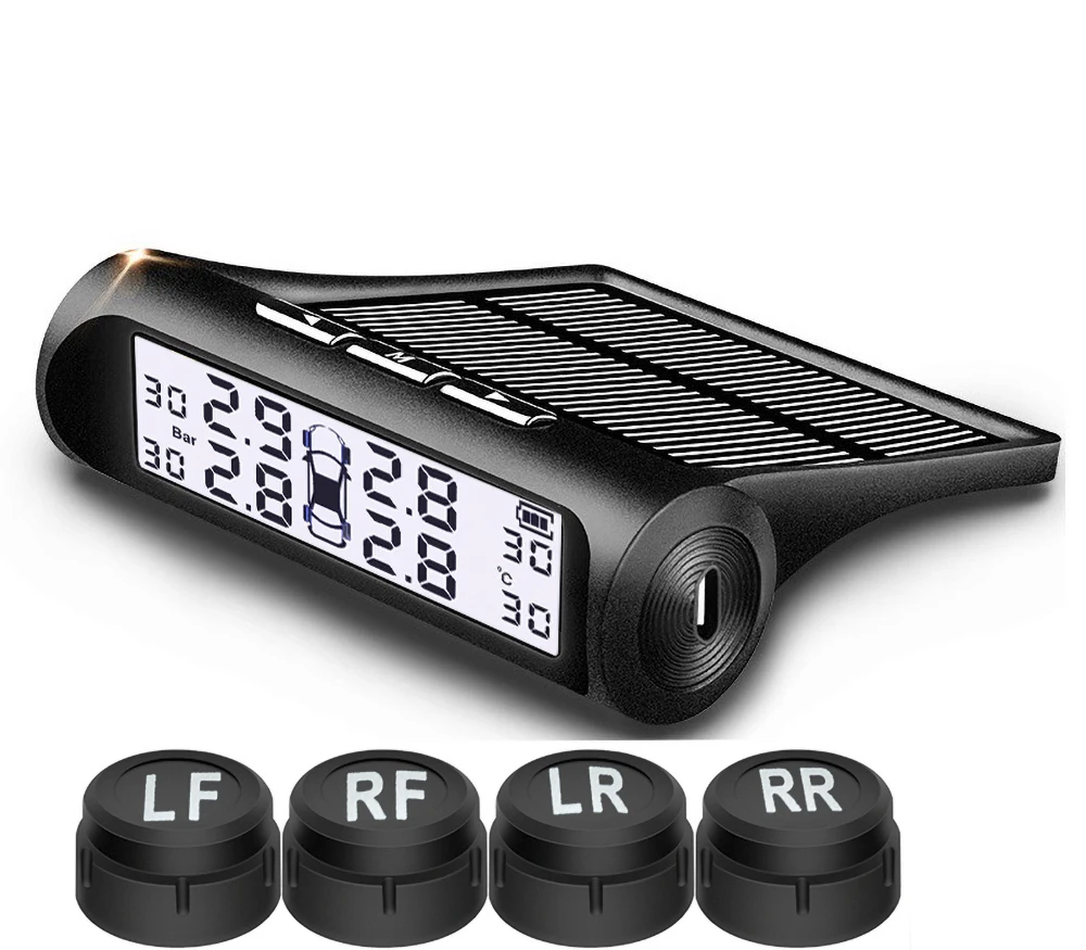 Car Tire Pressure Monitoring System TPMS USB / Solar Intelligence Wireless Tyre Temperature Monitor Auto Security Alarm Device
