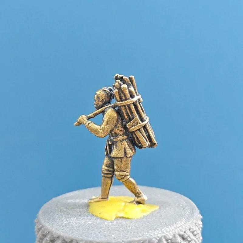 Ancient Farmer Carrying Firewood Home Metal Brass Action Figures Figurine Simulation Personality Photography Props Decoration