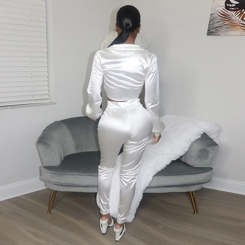 Elegant White Two Piece Set Women Top and Pants Suit Sexy Party Club Outfits for Women Co Ord Set Women Fall Matching Sets