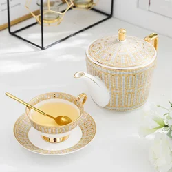 Luxury Bone China Tea Set Royal Porcelain Cup Ceramic Pot Golden Teapot Cafe Mug Coffee High-grade Teacup Teaset