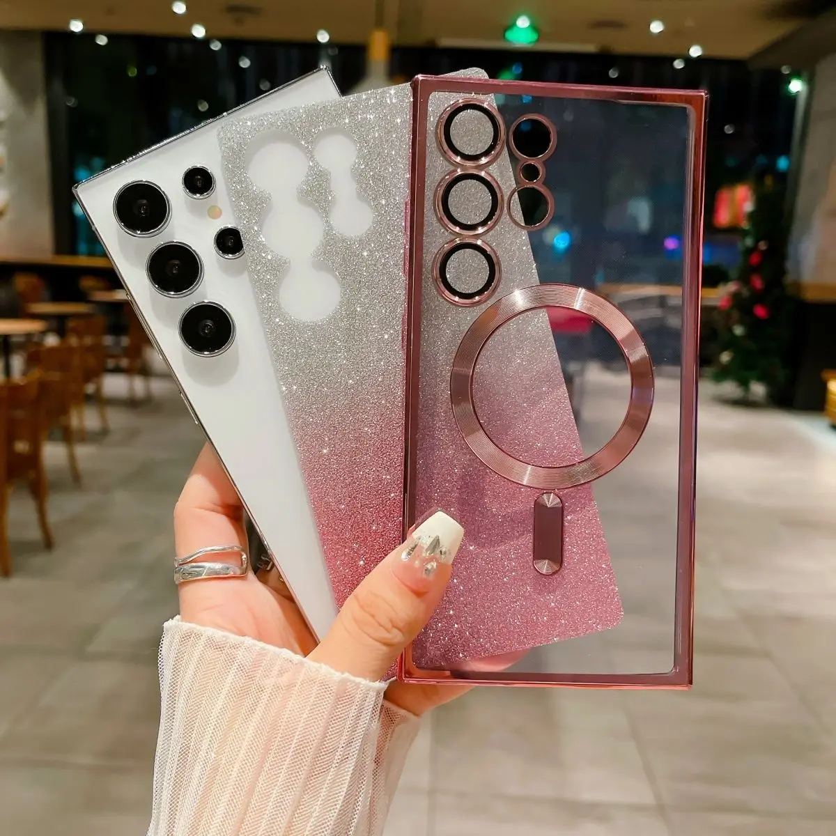 Luxury Plating Glitter Magnetic For Magsafe Case For Samsung Galaxy S21 FE S22 S23 S24 Ultra Phone Cases Wireless Charging Cover image 5